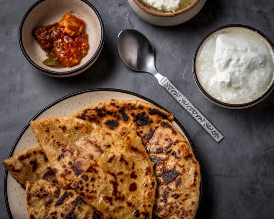 Aloo parantha with curd at Pind Di Roti, Toronto, ON
