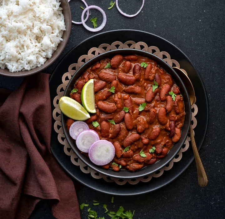 Rajma rice bowl, kidney beans simmered with onion and tomato, at Pind Di Roti in Toronto